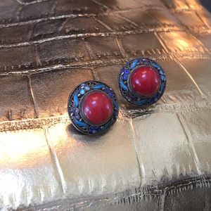 Coral cloisonné earrings 🐚🦀